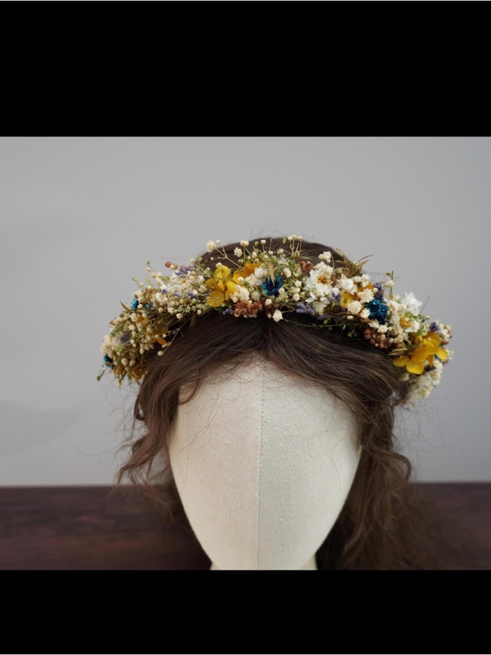 Handcrafted Yellow, White & Blue Dried Flower Crown - Women’s Hair Accessory